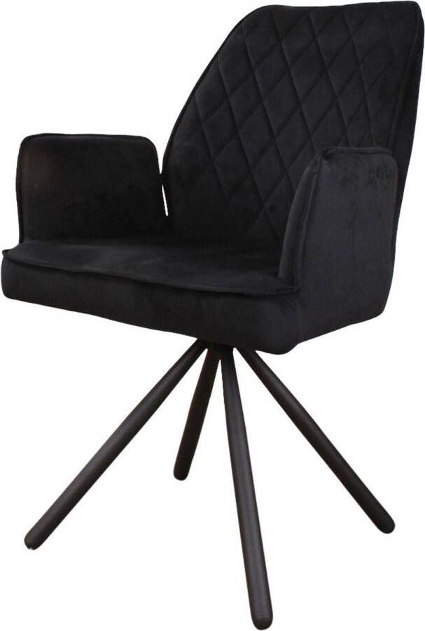 DS4U Lucio armstoel eetkamerstoel stoel velvet velours draaibaar stof zwart metaal zwart - Foto 2
