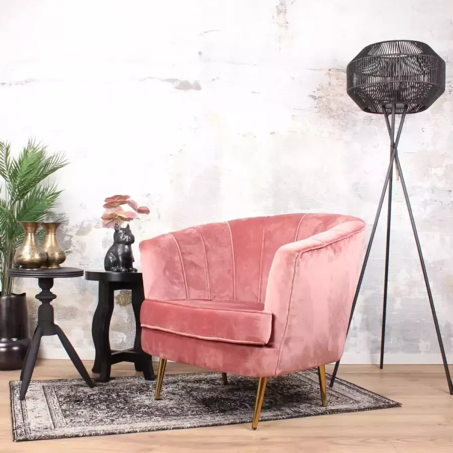 DS4U norah fauteuil sofa velvet velours fluweel stof vintage roze goudkleurig onderstel met armleuning