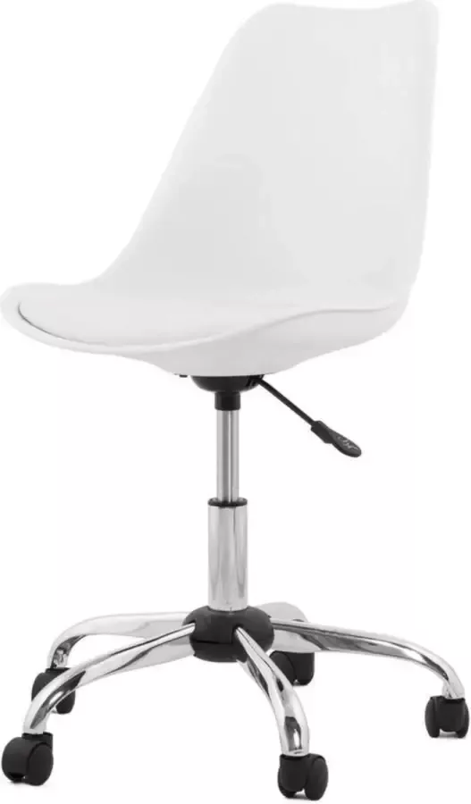 DS4U ralf bureaustoel kunststof PU leer chroom wit verstelbaar met kussen en wieltjes