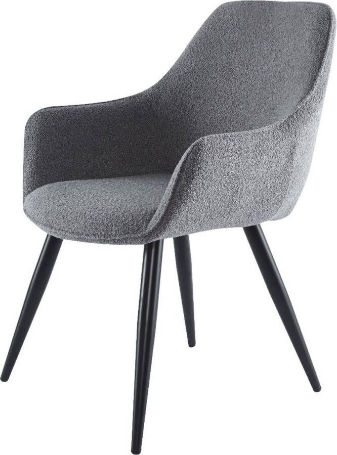 DS4U Ravi Eetkamerstoel 2.0 Bouclé grijs Stijlvolle Comfort Stoel voor Lange Diners en Gezellige Avonden Past Perfect in Scandinavisch Tijdloos en Modern Interieur Zachte en Luxueuze Uitstraling