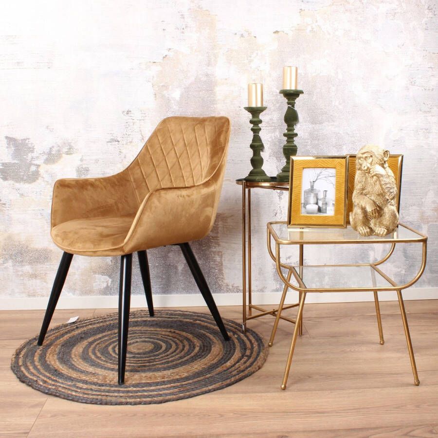 DS4U Ravi eetkamerstoel 2.0 kuipstoel stoel industrieel met armleuning velvet velours fluweel stof goud geel - Foto 4