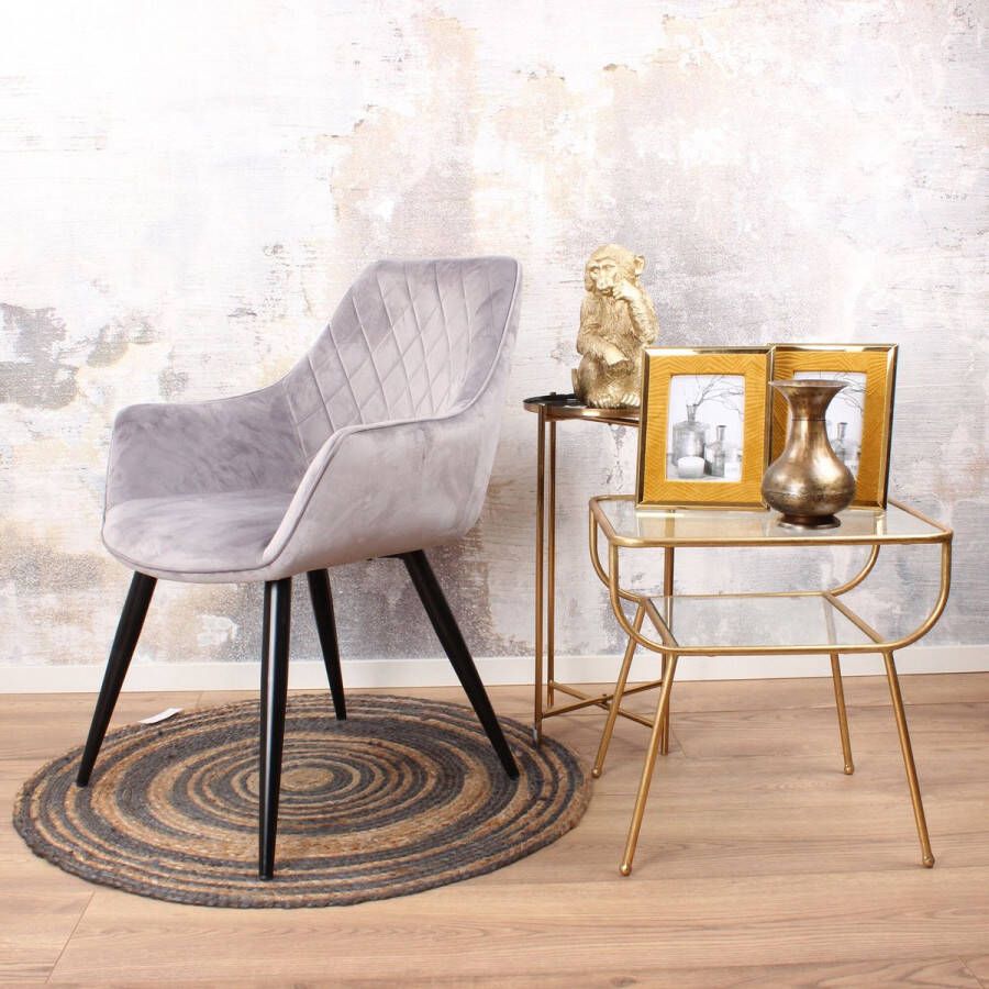 DS4U Ravi eetkamerstoel 2.0 kuipstoel stoel industrieel met armleuning velvet velours fluweel stof grıjs - Foto 1