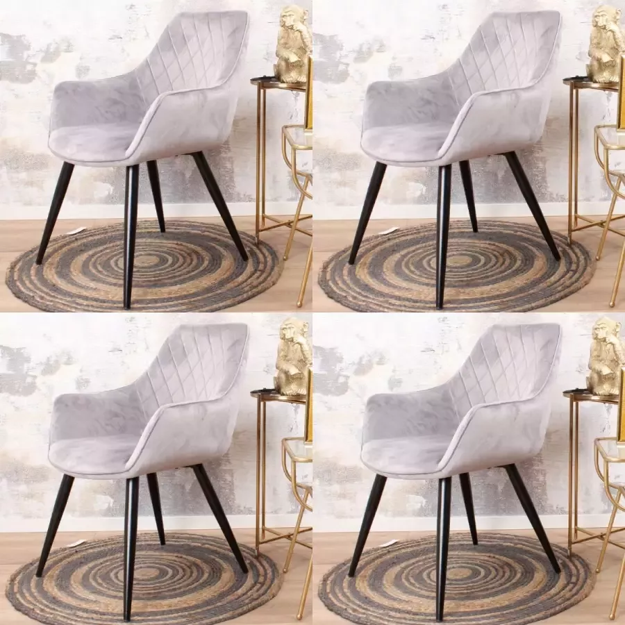 DS4U Ravi eetkamerstoel 2.0 kuipstoel stoel industrieel met armleuning velvet velours fluweel stof grıjs set van 4 - Foto 2