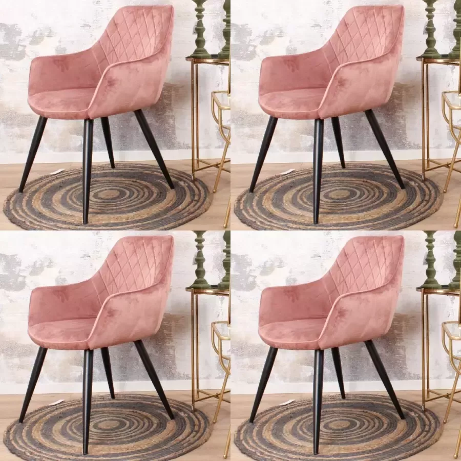 DS4U Ravi eetkamerstoel 2.0 kuipstoel stoel industrieel met armleuning velvet velours fluweel stof roze set van 4