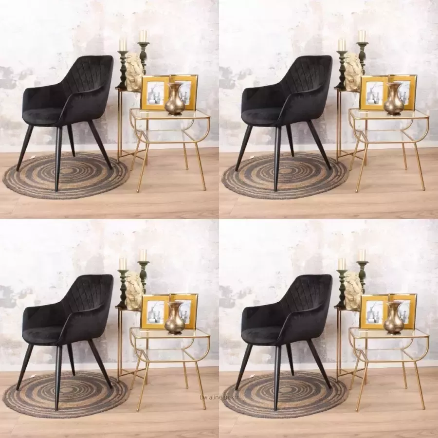 DS4U Ravi eetkamerstoel 2.0 kuipstoel stoel industrieel met armleuning velvet velours fluweel stof zwart set van 4
