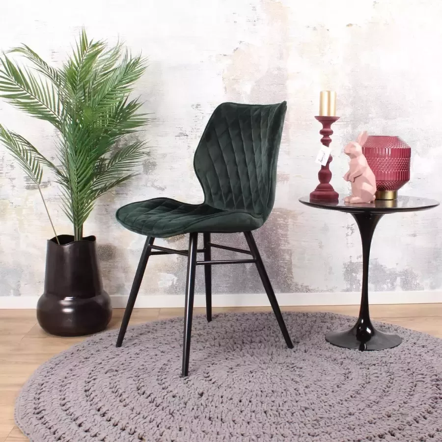 DS4U Ruby 2.0 Eetkamerstoel Velvet Groen Velours Eetkamer Stoel Zwart Metalen Poten Comfortabel Industrieel Design Rugleuning en Zitvlak met Sierstiksels Stoer Donkergroen - Foto 3