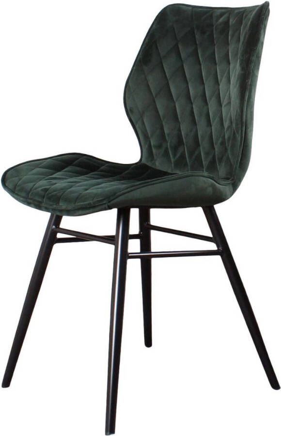 DS4U Ruby 2.0 Eetkamerstoel Velvet Groen Velours Eetkamer Stoel Zwart Metalen Poten Comfortabel Industrieel Design Rugleuning en Zitvlak met Sierstiksels Stoer Donkergroen - Foto 2