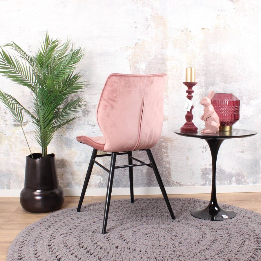 DS4U Ruby 2.0 Eetkamerstoel Velvet Roze Velours Eetkamer Stoel Zwart Metalen Poten Comfortabel Industrieel Design Rugleuning en Zitvlak met Sierstiksels Stoer