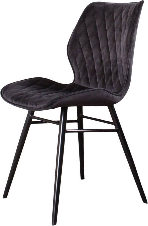 DS4U Ruby 2.0 Eetkamerstoel Velvet Zwart Velours Eetkamer Stoel Zwart Metalen Poten Comfortabel Industrieel Design Rugleuning en Zitvlak met Sierstiksels Stoer - Foto 2