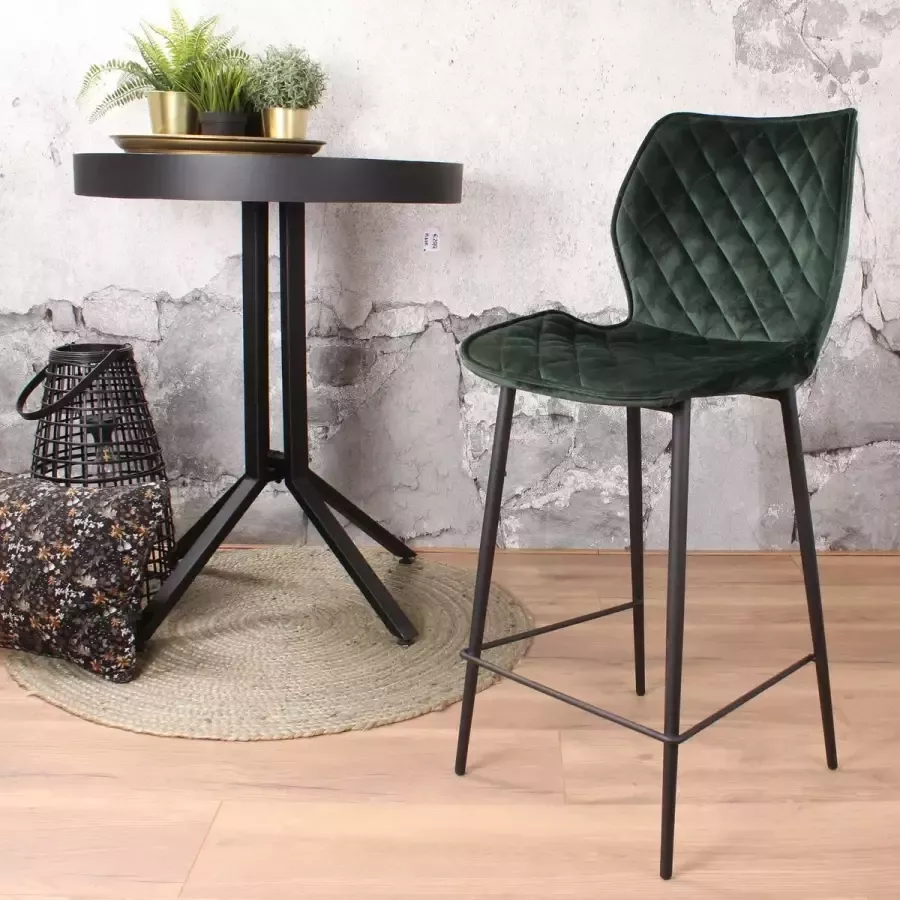 DS4U Ruby Barkruk Velvet Groen 66 cm Zithoogte Velours Bar Kruk Speelse Sierstiksels Eetkamer Stoel Fluweel Kruk Rugleuning Barstoel met Voetsteun Design Barkrukken Zwarte Metalen Poten - Foto 2