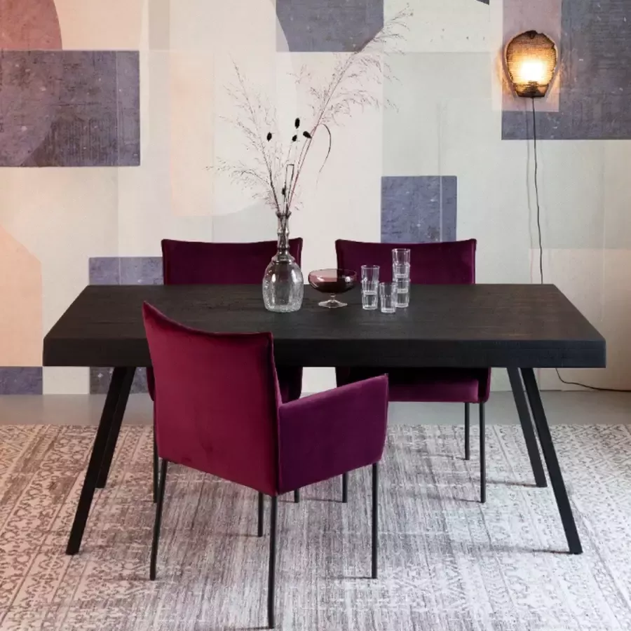 DS4U San Sebastian eetkamerstoel beige stof zwart onderstel set van 4