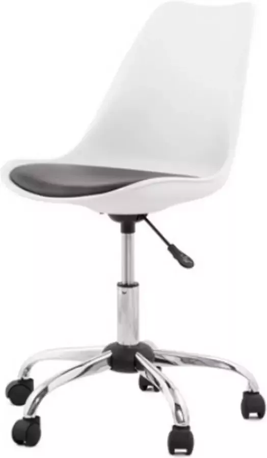 DS4U Tulip bureaustoel office stoel kuipstoel kunststof polypropyleen wit zwart kussen chroom met wieltjes