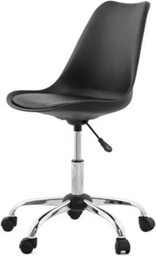 DS4U Tulip bureaustoel office stoel kuipstoel kunststof polypropyleen zwart kussen chroom met wieltjes
