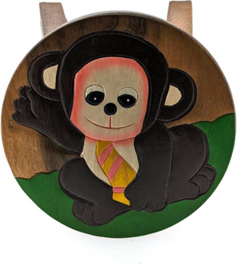 DSB Kinderkrukje Aap Volledig handgemaakt en beschilderd Acaciahout 26 cm