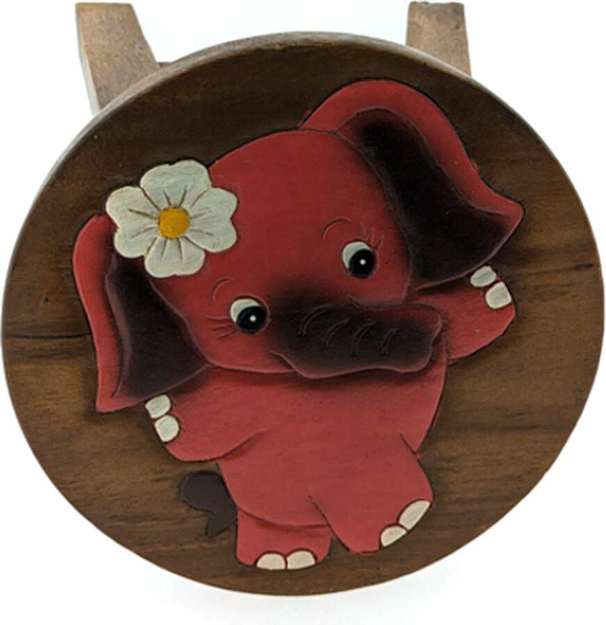 DSB Kinderkrukje olifant roze Volledig handgemaakt en beschilderd Acaciahout 26 cm
