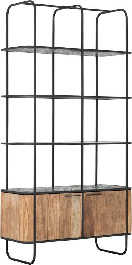 DTP Home Bookcase Soho 2 doors 4 open racks mortex shelves 210x110x45 cm recycled teakwood and mortex