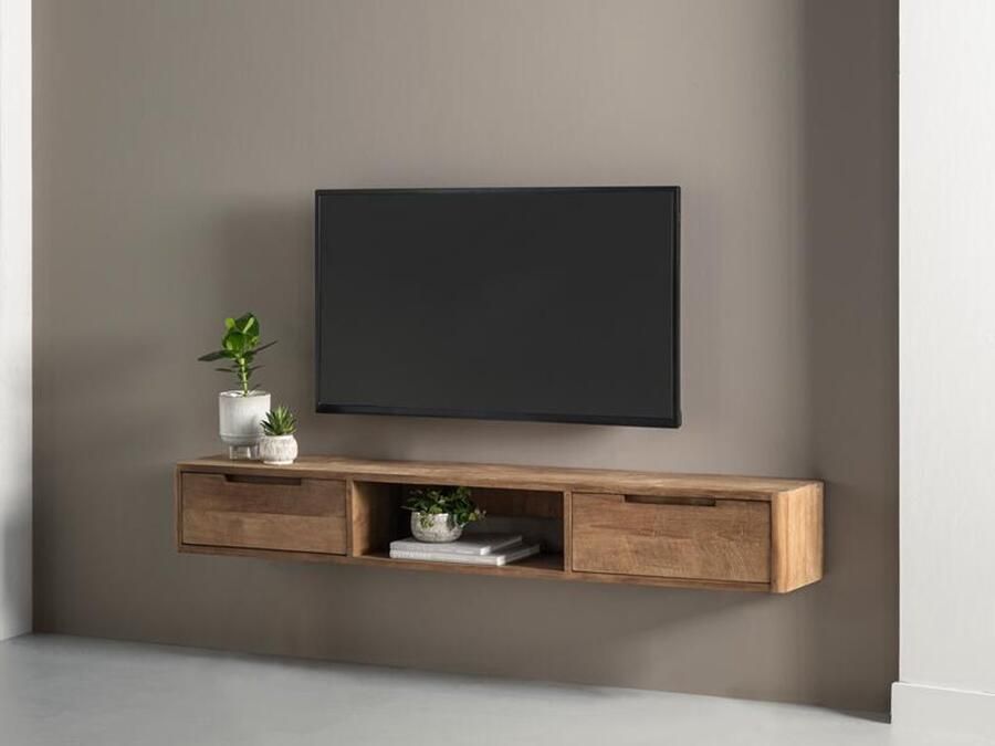 DTP Home Hanging TV stand Bliss No.1 small 2 drawers open rack 23x160x30 cm TEAKWOOD top