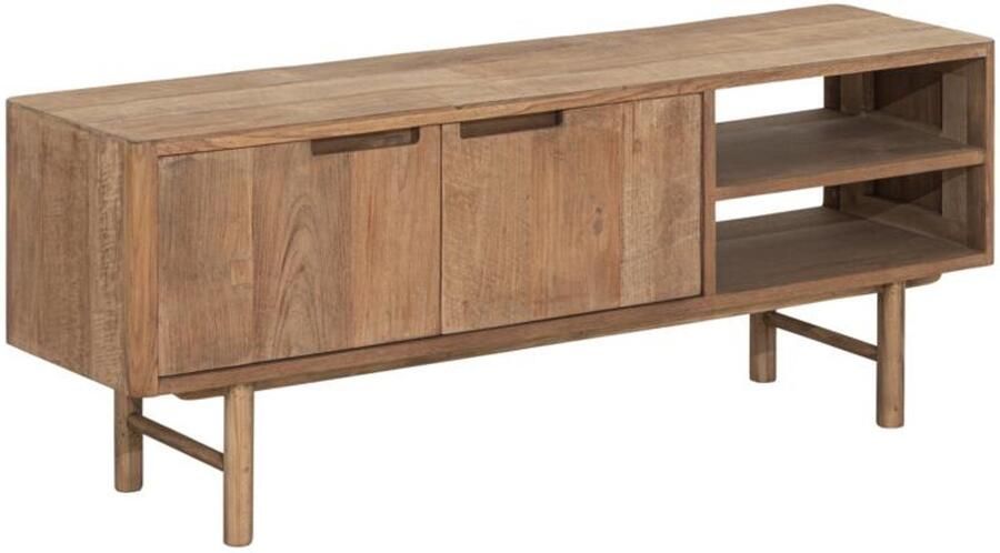 DTP Home TV stand Bliss No.2 small 2 doors 2 open racks 50x130x35 cm TEAKWOOD top