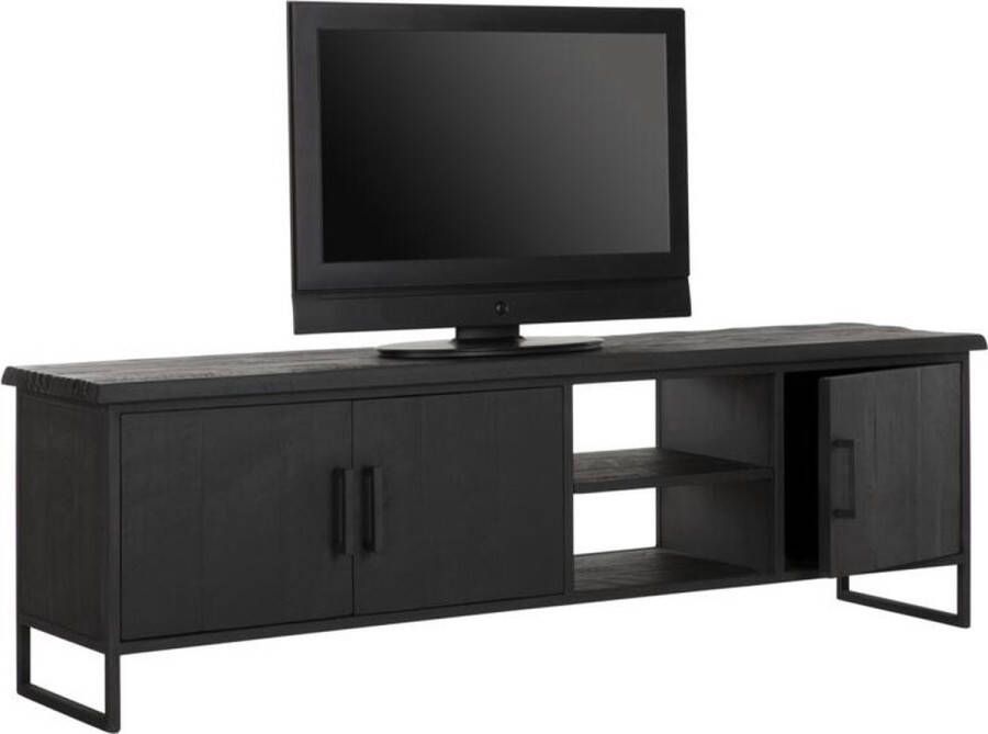 DTP Home TV stand Beam No.2 medium 3 doors 2 open racks BLACK 55x180x40 cm recycled teakwood