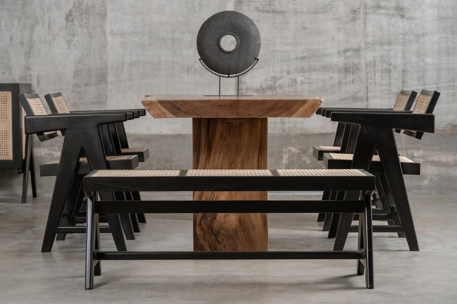 Dua Living Charles diner en kantoor design stoel zwart Chandigarh stijl luxe design eetkamerstoel rotan minimalistisch modern design traditioneel handgeweven rotan hoogwaardig kwalitatief mindi hout premium kwaliteit