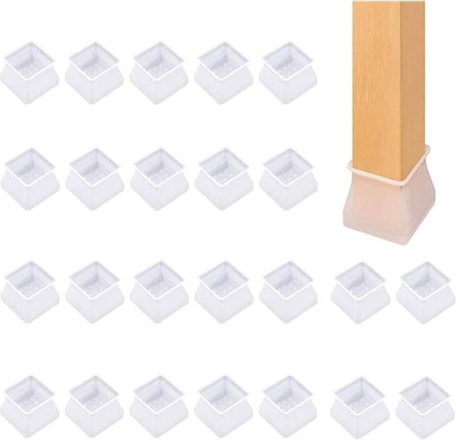 Duhtz Transparante Vierkant Stoelpootdoppen 24 stuks -Beschermend Geluidsdempend Rekbaar Voor Stoelen van 30mm tot 40mm