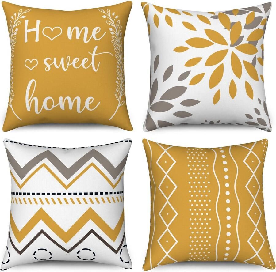 Duits Gele kussenslopen 40 x 40 cm set van 4 thuis zoet huis bloemen geometrische decoratieve kussenslopen moderne boerderij linnen kussenslopen voor sofa bank tuin buiten woondecoratie