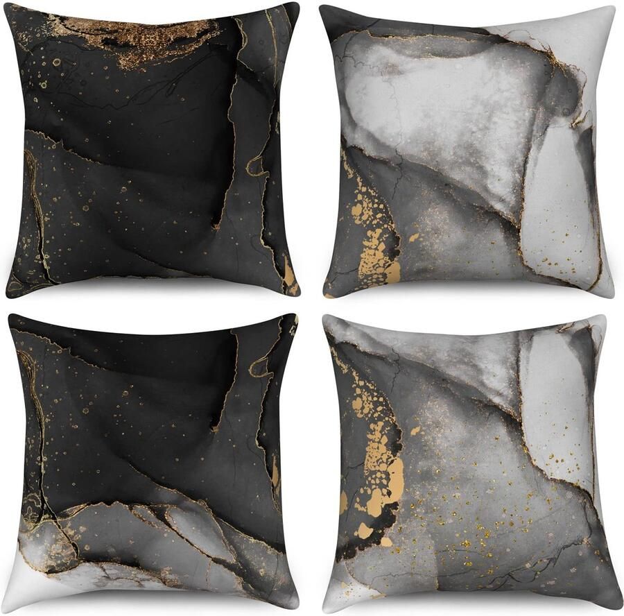 Duits Marmeren kussenslopen 45 x 45 cm set van 4 zwart grijs goud abstracte marmeren textuur inkt decoratieve kussenhoezen aquarel moderne kunst linnen kussenslopen voor sofa bank outdoor woondecoratie