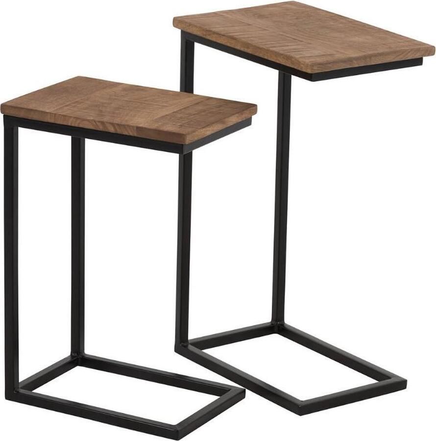 Dulaire Bank Bijzettafel Hout Metaal 2 st. 28x40