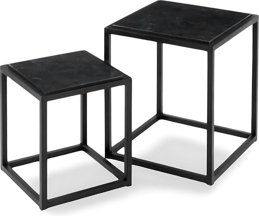 Dulaire Bijzettafel Marmer Vierkant Zwart set van 2