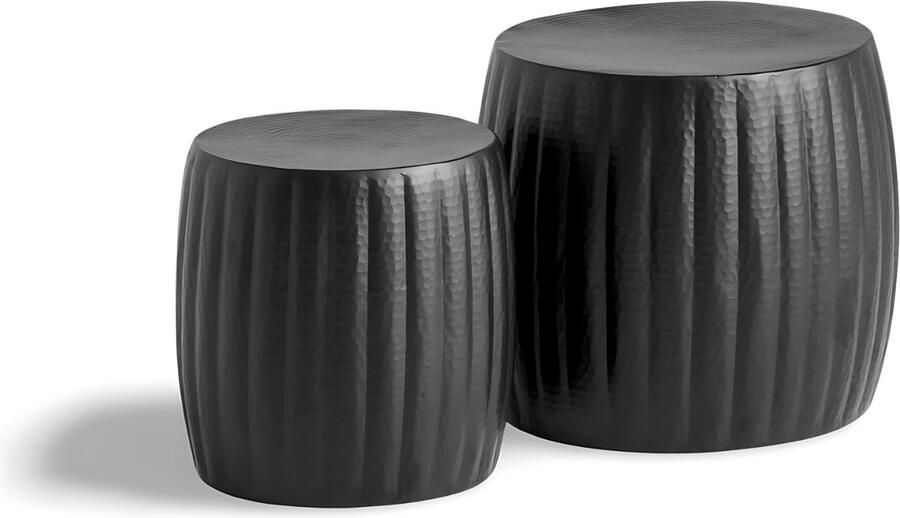 Dulaire Bijzettafel Oosters Rond Zwart set van 2