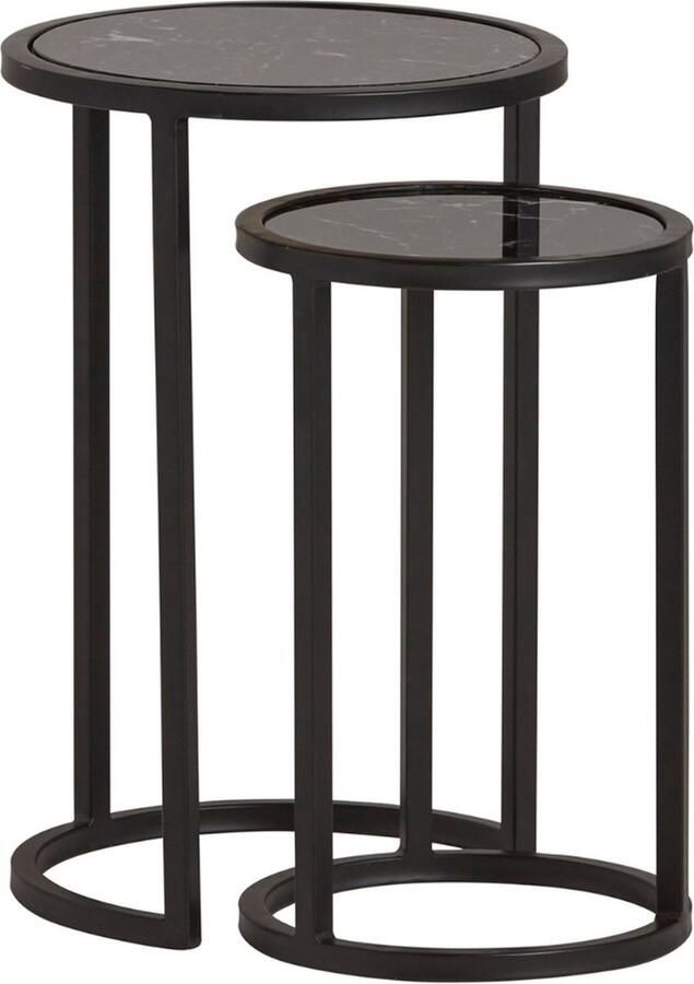 Dulaire Bijzettafel Rond Marmer Glas Metaal Zwart 2st. Ø 40 cm