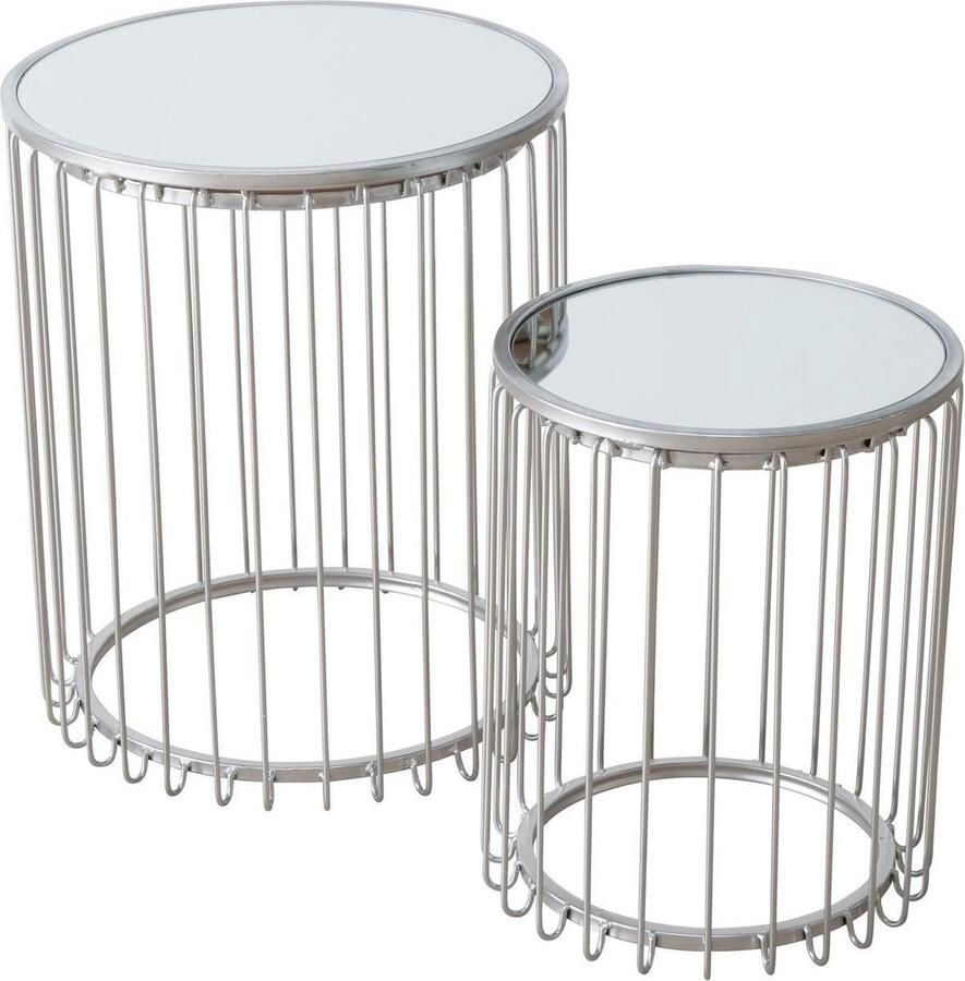 Dulaire Bijzettafel Zilver Spiegel Glas 2 st. Ø 42 cm