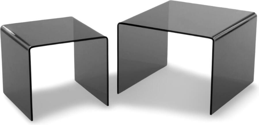 Dulaire Bijzettafel Zwart Glas Vierkant set van 2