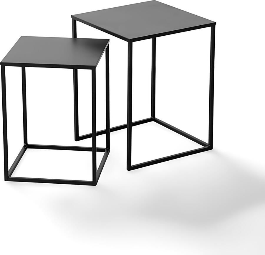 Dulaire Bijzettafel Zwart Vierkant Metaal set van 2