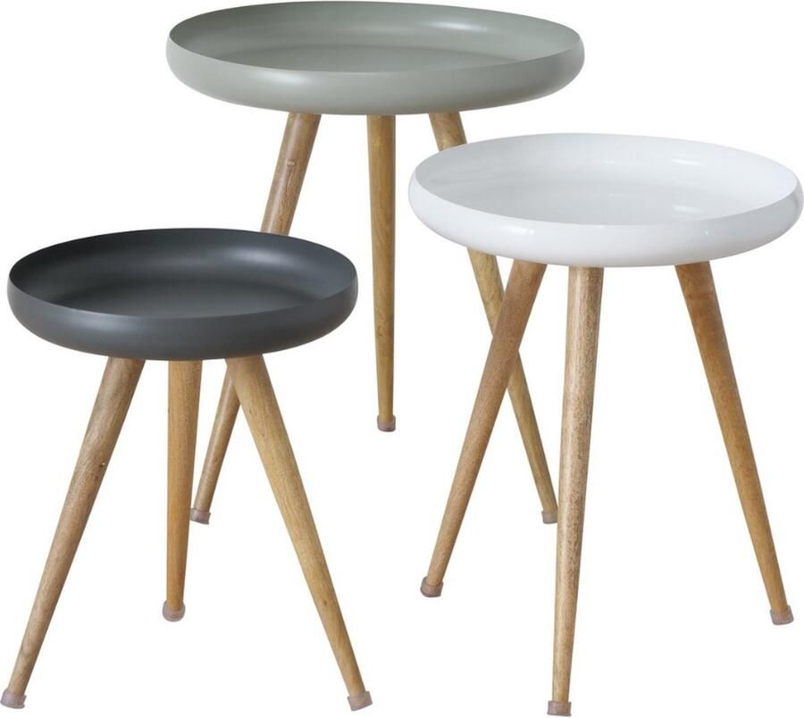 Dulaire Bijzettafel Driepoot Modern Zwart Grijs Wit 3 st. Ø 51 cm