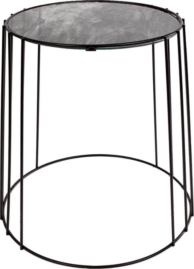 Dulaire Moderne Kleine Bijzettafel Zwart Metaal Glas Ø 30 cm