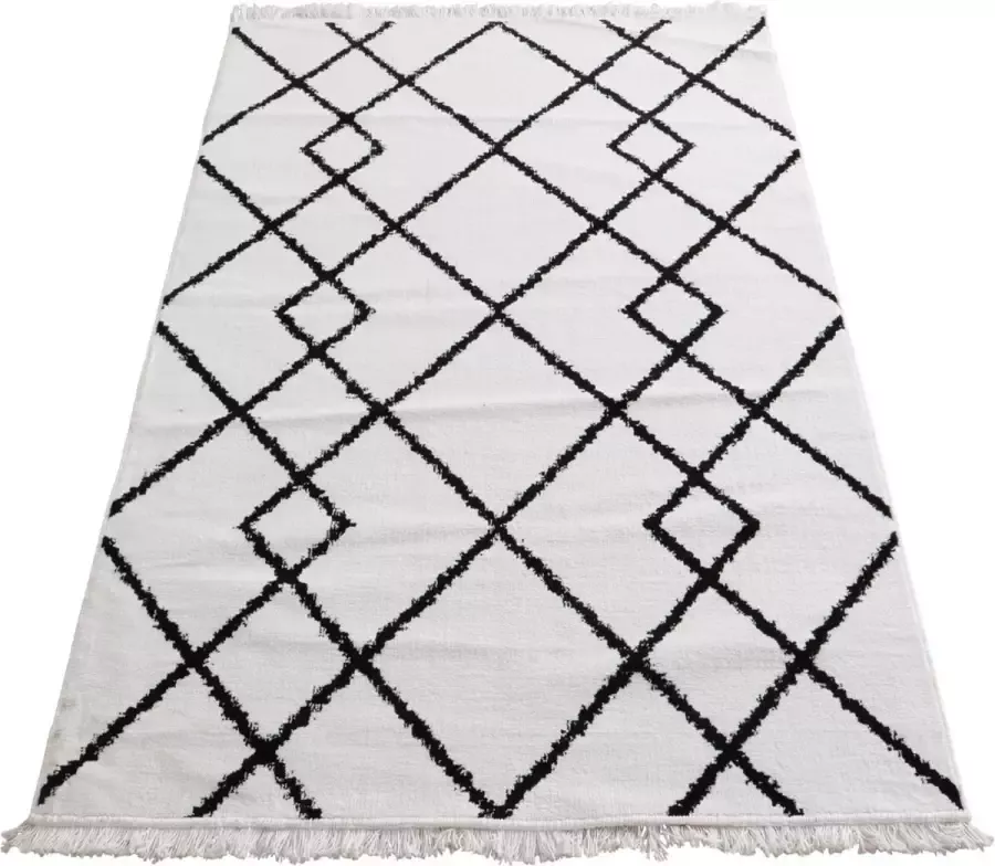 Dulaire Vloerkleed Zwart Wit Ruit Groot 230 x 160 cm