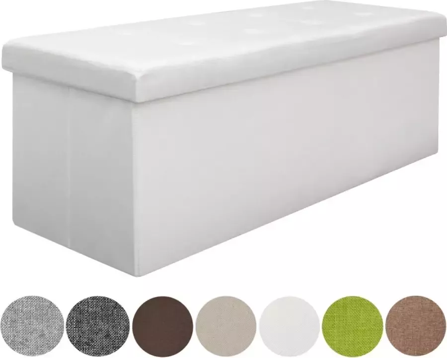 DuneDesign Bench klapbare zitbank 110x38x38x38cm incl. 2 tussenschotten 120l gestoffeerde zitbank wit