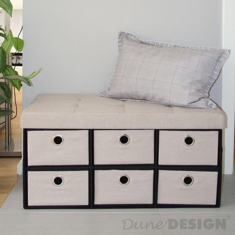 DuneDesign Opvouwbare Zitbank met Opbergruimte Modern Beige-Grijs 76 x 38 x 38 cm Comfortabele 2-Zitsbank voor Binnen en Buiten