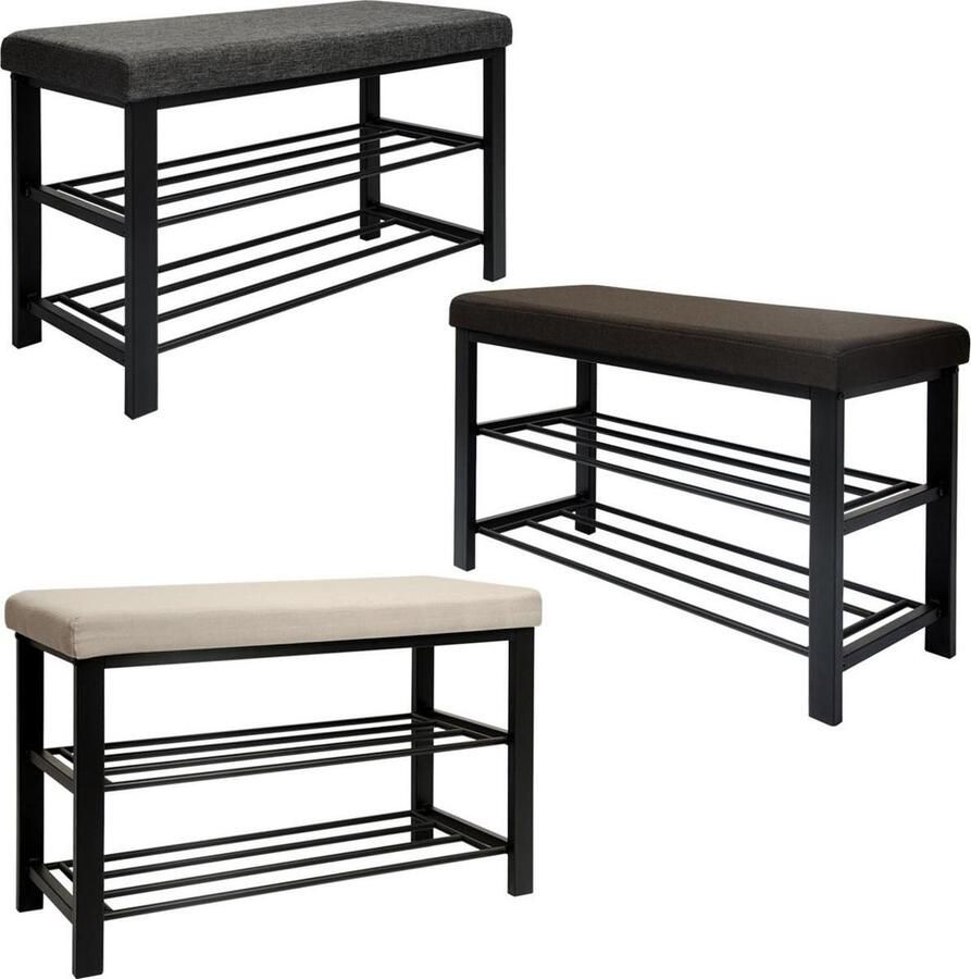 DuneDesign Schoenenbank 81x32x46 Garderobebank Schoenenkast Bankje Schoenenrek met Metalen Frame en Zitvlak
