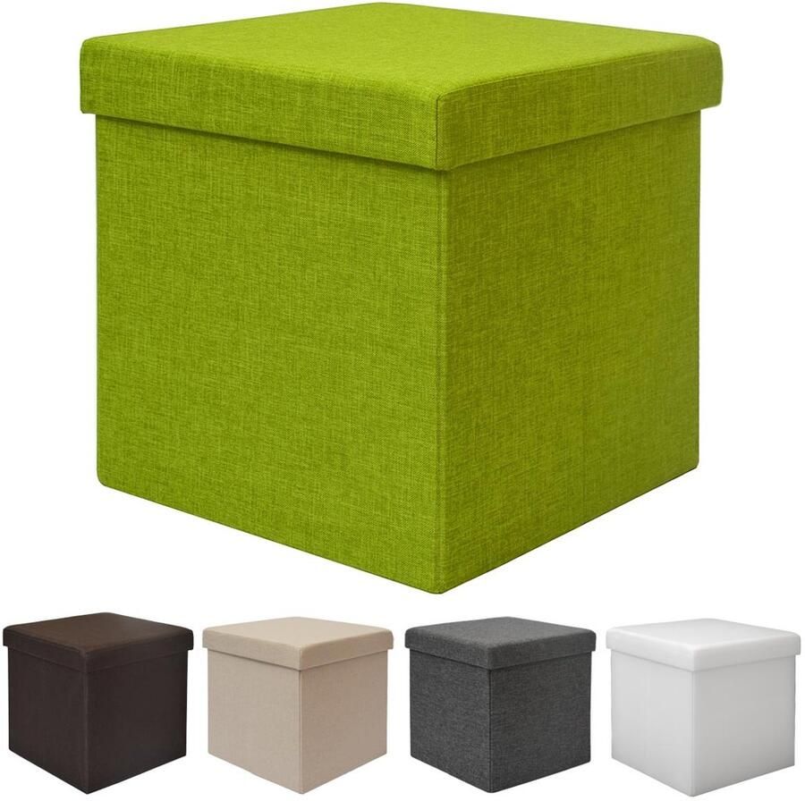 DuneDesign Zitblok opvouwbaar 38x38cm Zitbankje gestoffeerde kruk 42l opbergruimte Ottomaans groen