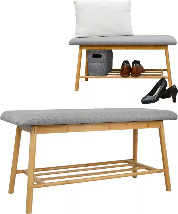 DuneDesign Scandinavische Bank met Schoenenrek 90x34x44 Bamboe Schoenenbank Entreebankje