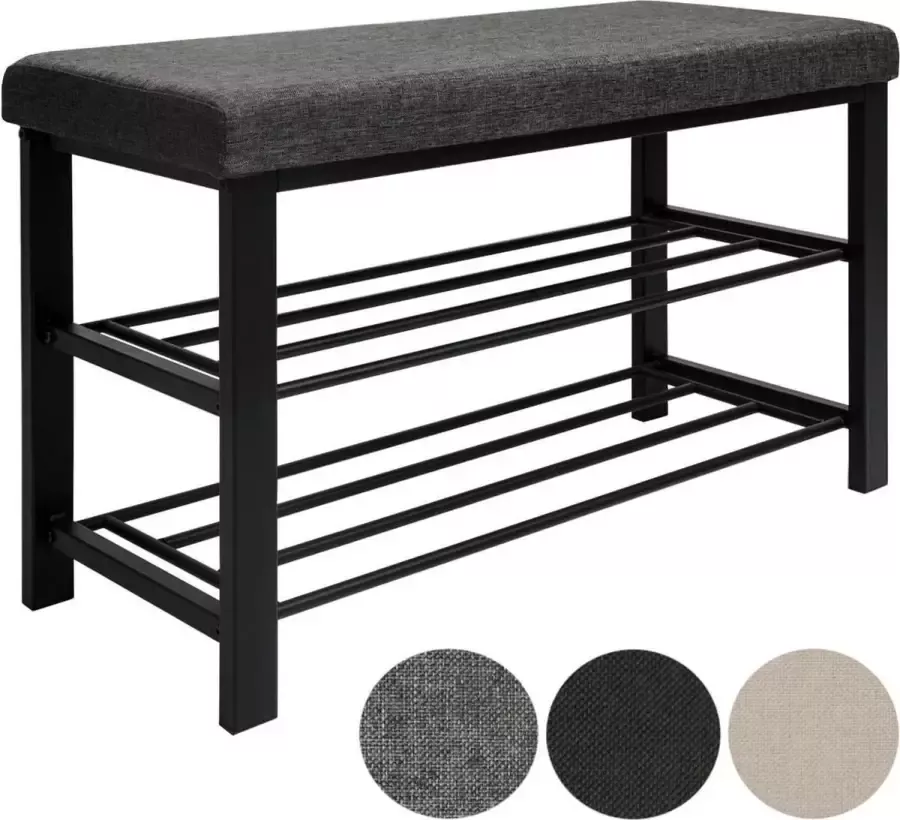 DuneDesign Schoenenbank 81x32x46 Garderobebank Schoenenkast Bankje Schoenenrek met Metalen Frame en Zitvlak - Foto 2