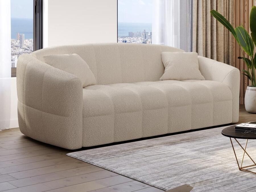 Dunlopillo Express-vierzitsslaapbank van crèmekleurige boucléstof Bed 160 cm Matras 14 cm met vormgeheugen RETUNA L 225 cm x H 88 cm x D 105 cm