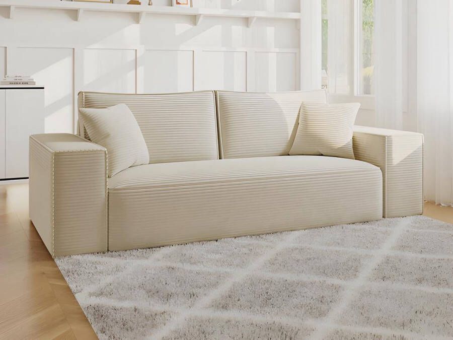 Dunlopillo Express-vierzitsslaapbank van crèmekleurige ribfluweel AMELIA Bed 160 cm Matras 14 cm met vormgeheugen L 234 cm x H 80 cm x D 105 cm - Foto 2