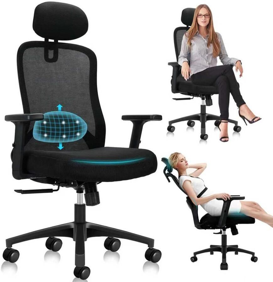 Durrafy Bureaustoel Ergonomische Bureaustoel – Bureaustoelen voor Volwassenen Gamingstoel Verstelbare Armleuningen & Hoofdsteun 4D Lendensteun 90°-130° Kantelbare Rugleuning (Vergrendelbaar) 150 kg Draagvermogen – Perfect voor Thuiswerken en Kantoor