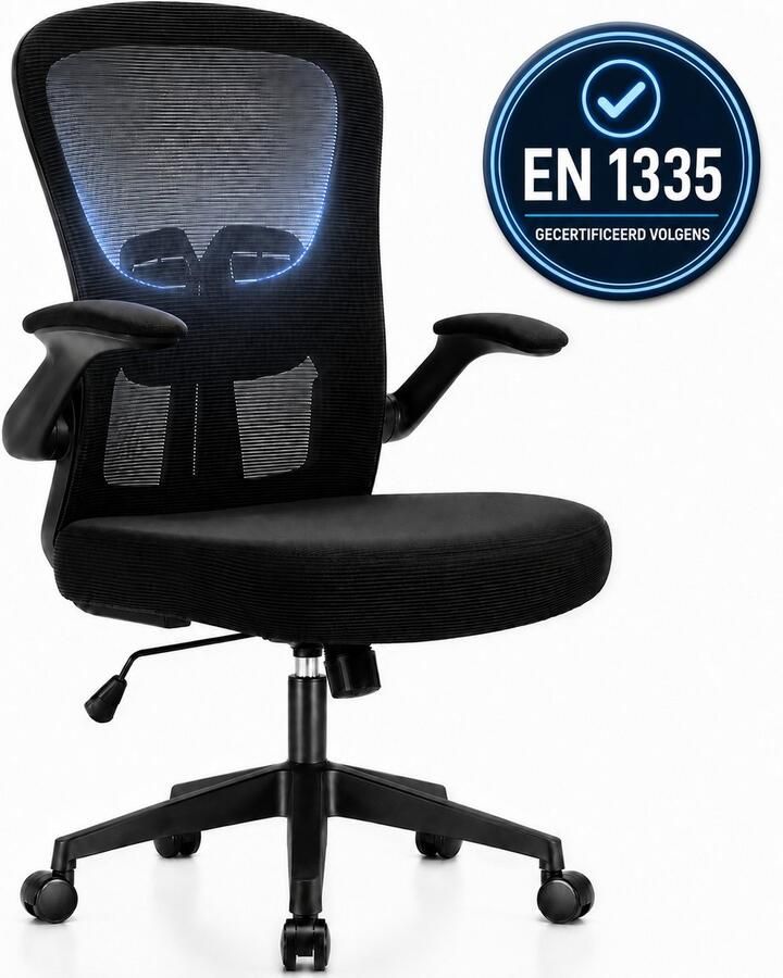 Durrafy Bureaustoel Ergonomische Bureaustoel Verstelbare Kantoorstoel met Lendensteun & 90° Opklapbare Armleuningen Mesh Zitting & Stille Rolwielen Hoogteverstelling Capaciteit Tot 130kg，Stijlvolle zwarte ideaal voor thuis én kantoor - Foto 3