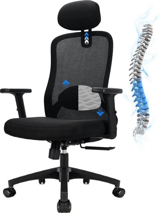 Durrafy Bureaustoel Ergonomische Bureaustoel – Bureaustoelen voor Volwassenen Gamingstoel Verstelbare Armleuningen & Hoofdsteun 4D Lendensteun 90°-130° Kantelbare Rugleuning (Vergrendelbaar) 150 kg Draagvermogen – Perfect voor Thuiswerken en Kantoor - Foto 3