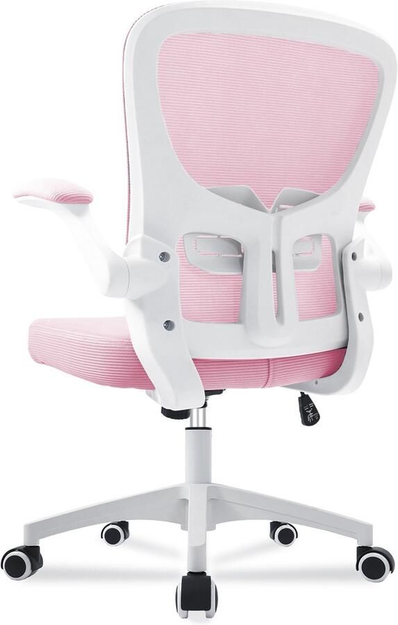 Durrafy Bureaustoel Ergonomische Bureaustoel Verstelbare Kantoorstoel met Lendensteun & 90° Opklapbare Armleuningen Mesh Zitting & Stille Rolwielen Hoogteverstelling Capaciteit Tot 130kg，Stijlvolle roze ideaal voor thuis én kantoor - Foto 2