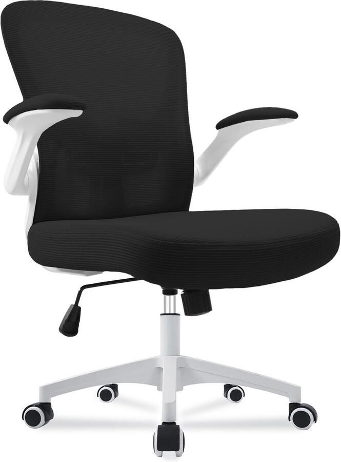 Durrafy Bureaustoel Ergonomische Bureaustoel Verstelbare Kantoorstoel met Lendensteun & 90° Opklapbare Armleuningen Mesh Zitting & Stille Rolwielen Hoogteverstelling Capaciteit Tot 130kg，Stijlvolle Wit ideaal voor thuis én kantoor